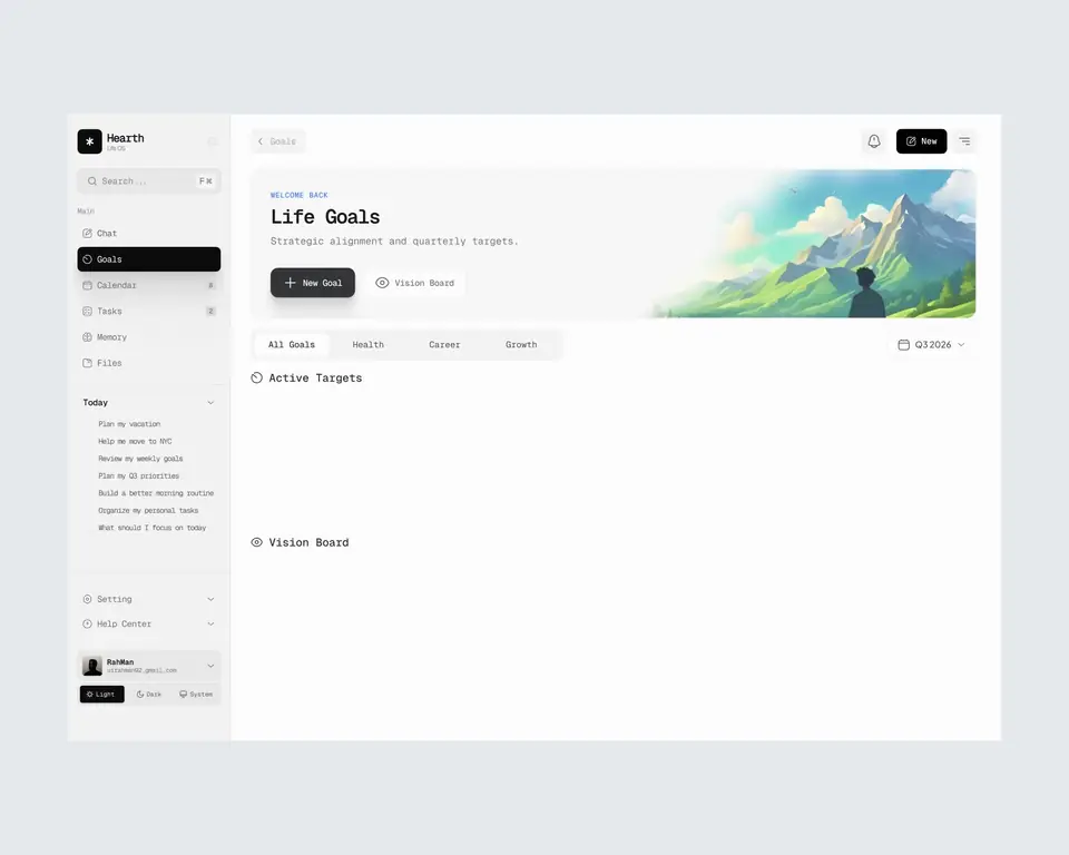 Hearth Life OS Dashboard preview